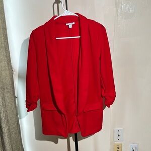 Bar III Blazer Womens S Red Open Front Ruched Sleeve Power Chic Modern